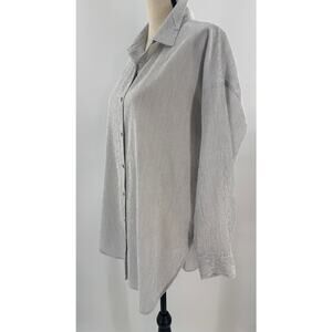 Eileen Fisher Black White Stripe Tunic Top Shirt Oversized Lagen Look Blouse M